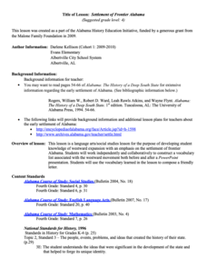 Settlement of Frontier Alabama Lesson Plan Settlement of Frontier Alabama Lesson Plan