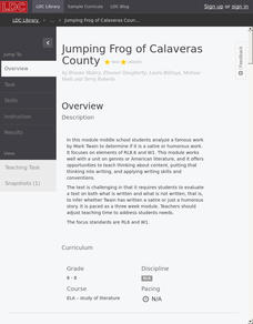 Jumping Frog of Calaveras County Lesson Plan Jumping Frog of Calaveras County Lesson Plan