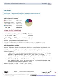 Grade 5 Math Module 1, Topic F, Lesson 16 Lesson Plan Grade 5 Math Module 1, Topic F, Lesson 16 Lesson Plan