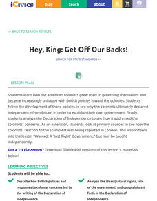 Hey, King: Get Off Our Backs! Lesson Plan Hey, King: Get Off Our Backs! Lesson Plan