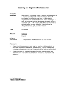 Electricity and Magnetism Pre-Assessment Assessment Electricity and Magnetism Pre-Assessment Assessment
