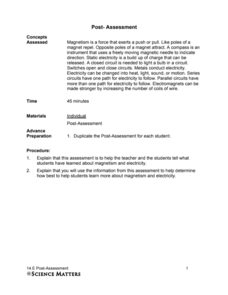 Post Assessment: Magnetism and Electricity Assessment Post Assessment: Magnetism and Electricity Assessment
