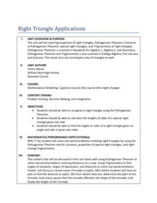 Right Triangle Applications: Lessons 1 and 2 Unit Plan Right Triangle Applications: Lessons 1 and 2 Unit Plan