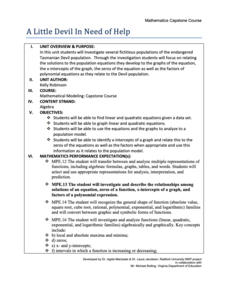 A Little Devil In Need of Help Unit Plan A Little Devil In Need of Help Unit Plan