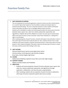 Function Family Fun Unit Plan Function Family Fun Unit Plan