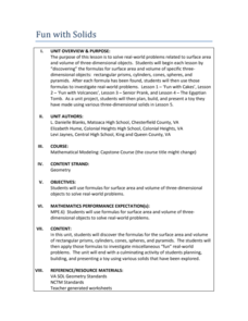 Fun with Solids Unit Plan Fun with Solids Unit Plan