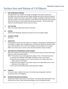 Surface Area and Volume of 3-D Objects Unit Plan Surface Area and Volume of 3-D Objects Unit Plan