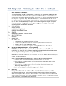 Being Green – Minimizing the Surface Area of a Soda Can Unit Plan Being Green – Minimizing the Surface Area of a Soda Can Unit Plan