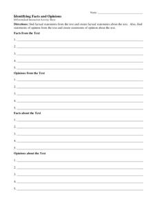 Identifying Facts and Opinions Worksheet Identifying Facts and Opinions Worksheet