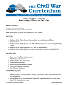 Post-1865: Effects of the War Lesson Plan Post-1865: Effects of the War Lesson Plan