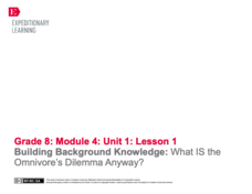 EngageNY Grade 8 ELA: Module 4, Unit 1: Analyzing Author’s Purpose and Evaluating Claims in The Omnivore’s Dilemma EngageNY Grade 8 ELA: Module 4, Unit 1: Analyzing Author’s Purpose and Evaluating Claims in The Omnivore’s Dilemma
