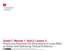 Practicing Routines for Discussing A Long Walk to Water and Gathering Textual Evidence Lesson Plan Practicing Routines for Discussing A Long Walk to Water and Gathering Textual Evidence Lesson Plan