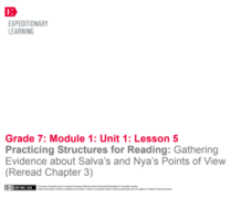 Practicing Structures for Reading: Gathering Evidence about Salva’s and Nya’s Points of View (Reread Chapter 3) Lesson Plan Practicing Structures for Reading: Gathering Evidence about Salva’s and Nya’s Points of View (Reread Chapter 3) Lesson Plan