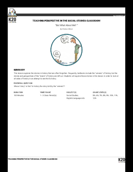 But What About Me?: Teaching Perspective In The Social Studies Classroom Lesson Plan But What About Me?: Teaching Perspective In The Social Studies Classroom Lesson Plan