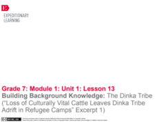 Building Background Knowledge: The Dinka Tribe (“Loss of Culturally Vital Cattle Leaves Dinka Tribe Adrift in Refugee Camps” Excerpt 1) Lesson Plan Building Background Knowledge: The Dinka Tribe (“Loss of Culturally Vital Cattle Leaves Dinka Tribe Adrift in Refugee Camps” Excerpt 1) Lesson Plan