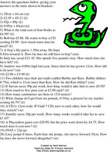 Decimal Questions Worksheet Decimal Questions Worksheet