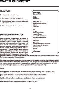 WATER CHEMISTRY Lesson Plan WATER CHEMISTRY Lesson Plan
