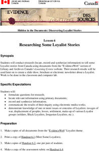 Researching Some Loyalist Stories Lesson Plan Researching Some Loyalist Stories Lesson Plan
