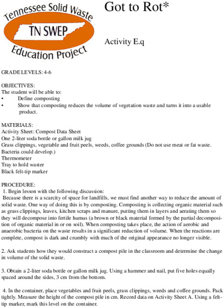 Got to Rot Lesson Plan Got to Rot Lesson Plan