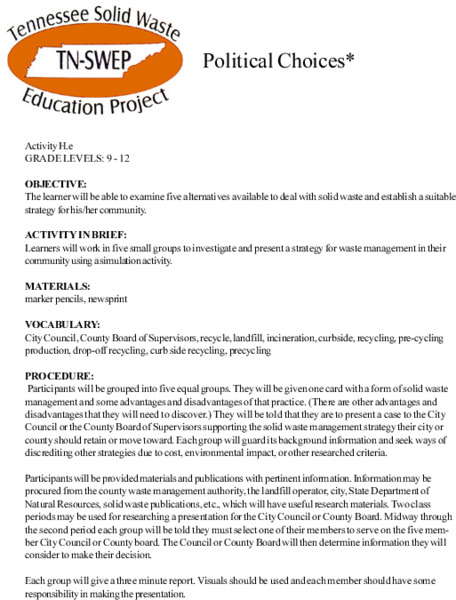 Political Choices Lesson Plan Political Choices Lesson Plan
