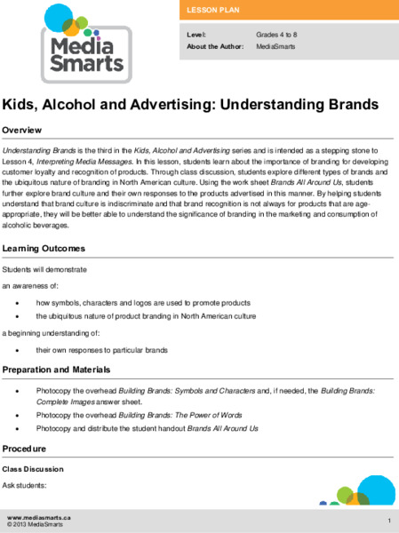 Kids, Alcohol and Advertising - Understanding Brands Lesson Plan Kids, Alcohol and Advertising - Understanding Brands Lesson Plan