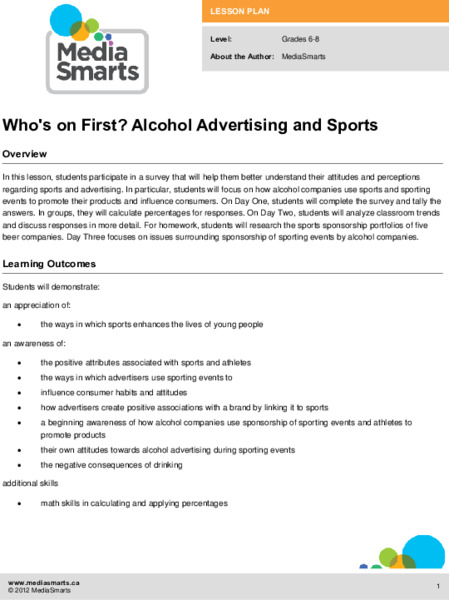 Who's on First? Alcohol Advertising and Sports Lesson Plan Who's on First? Alcohol Advertising and Sports Lesson Plan