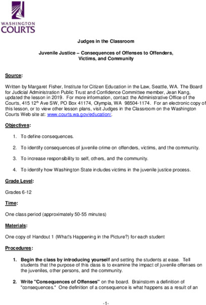 Juvenile Justice - Consequences Of Offenses To Offenders, Victims, And Community Lesson Plan Juvenile Justice - Consequences Of Offenses To Offenders, Victims, And Community Lesson Plan