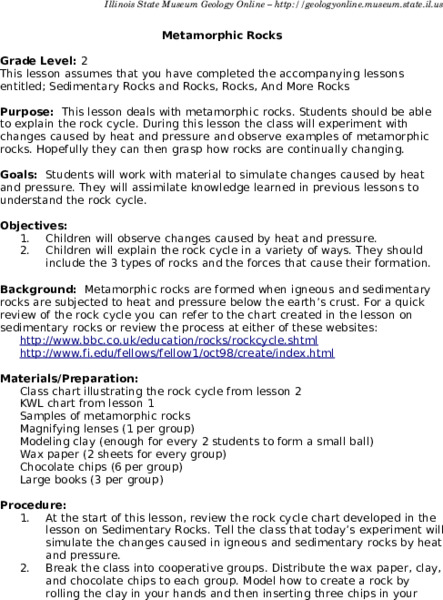 2.4: Metamorphic Rocks Lesson Plan 2.4: Metamorphic Rocks Lesson Plan