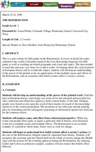 The Reformation Lesson Plan The Reformation Lesson Plan