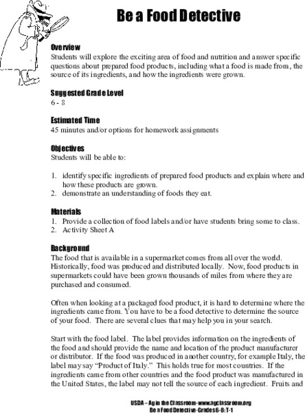 Be a Food Detective Lesson Plan Be a Food Detective Lesson Plan