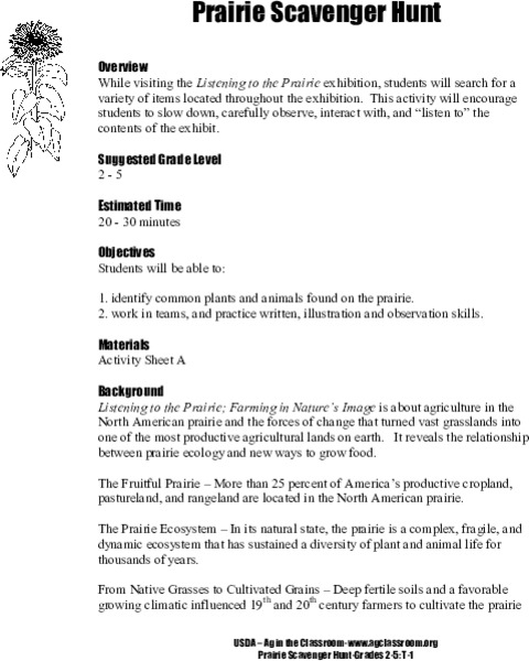 Prairie Scavenger Hunt Lesson Plan Prairie Scavenger Hunt Lesson Plan