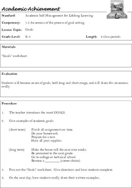 Goals Lesson Plan Goals Lesson Plan