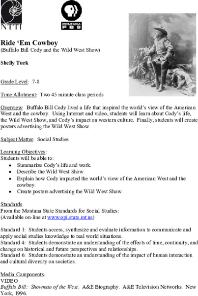 Ride 'Em Cowboy (Buffalo Bill Cody and the Wild West Show) Lesson Plan Ride 'Em Cowboy (Buffalo Bill Cody and the Wild West Show) Lesson Plan