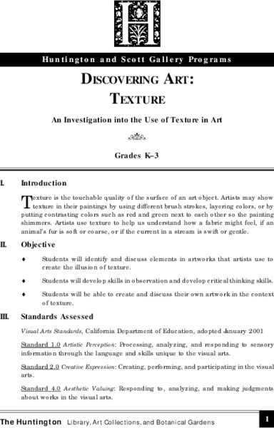 Texture Lesson Plan Texture Lesson Plan