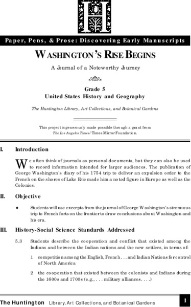 Washington's Rise Begins Lesson Plan Washington's Rise Begins Lesson Plan