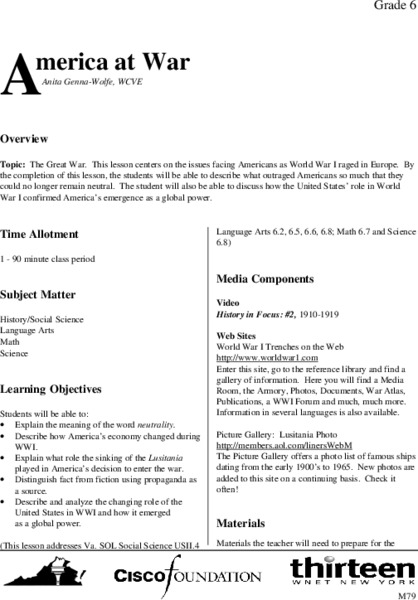 America at War Lesson Plan America at War Lesson Plan