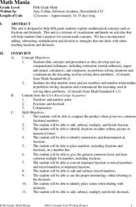 Math Mania Lesson Plan Math Mania Lesson Plan