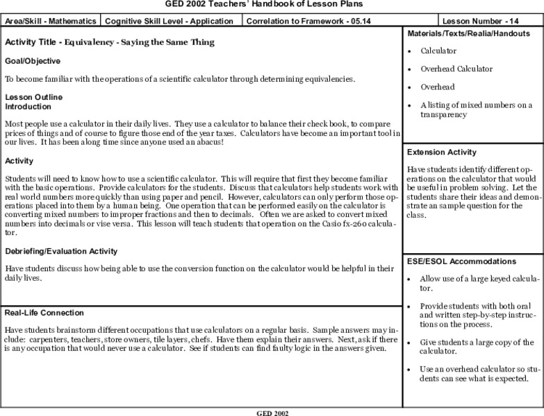 Equivalency-Saying the Same Thing Lesson Plan Equivalency-Saying the Same Thing Lesson Plan