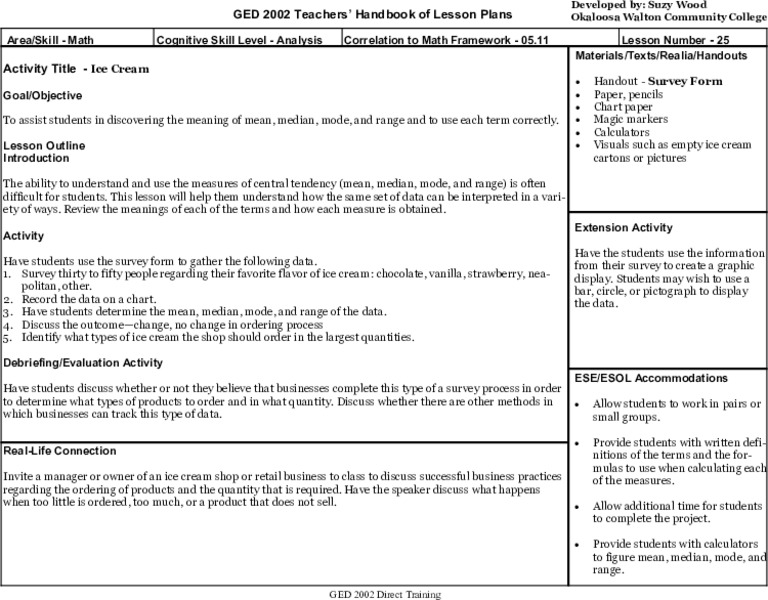 Ice Cream Lesson Plan Ice Cream Lesson Plan
