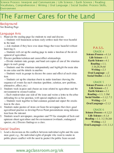The Farmer Cares for the Land Lesson Plan The Farmer Cares for the Land Lesson Plan