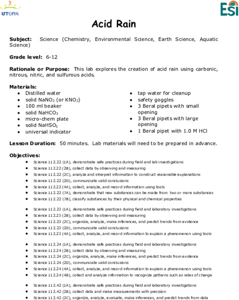 Acid Rain Lesson Plan Acid Rain Lesson Plan