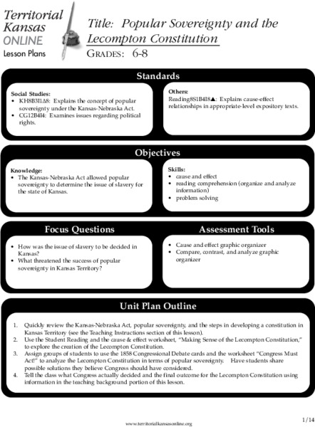 Popular Sovereignty and the Lecompton Constitution Lesson Plan Popular Sovereignty and the Lecompton Constitution Lesson Plan