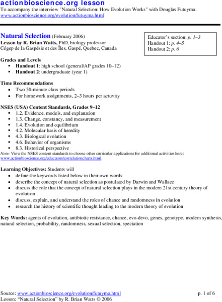 Natural Selection Lesson Plan Natural Selection Lesson Plan