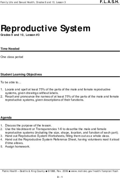 Reproductive System Lesson Plan Reproductive System Lesson Plan