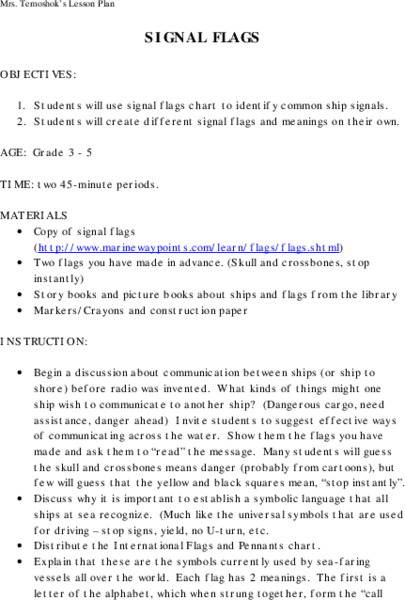 Signal Flags Lesson Plan Signal Flags Lesson Plan