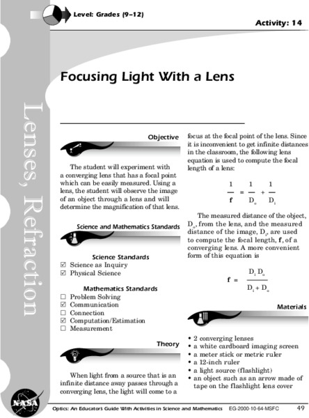 Focusing Light With a Lens Lesson Plan Focusing Light With a Lens Lesson Plan