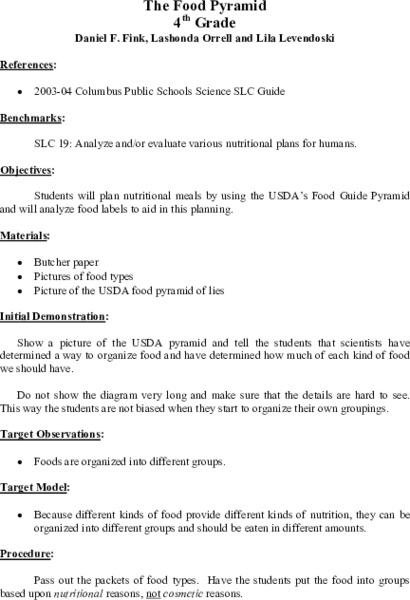 The Food Pyramid Lesson Plan The Food Pyramid Lesson Plan