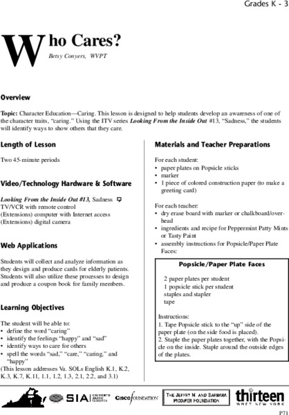 Who Cares? Lesson Plan Who Cares? Lesson Plan