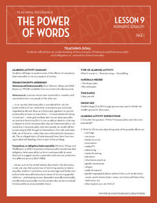 The Power of Words: Normative Sexuality Lesson Plan The Power of Words: Normative Sexuality Lesson Plan