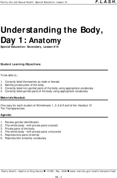 Understanding the Body, Day 1: Anatomy Lesson Plan Understanding the Body, Day 1: Anatomy Lesson Plan
